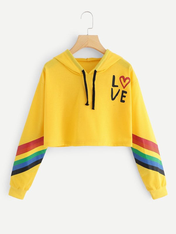 Rainbow striped hooded sweater sweater T-shirt women