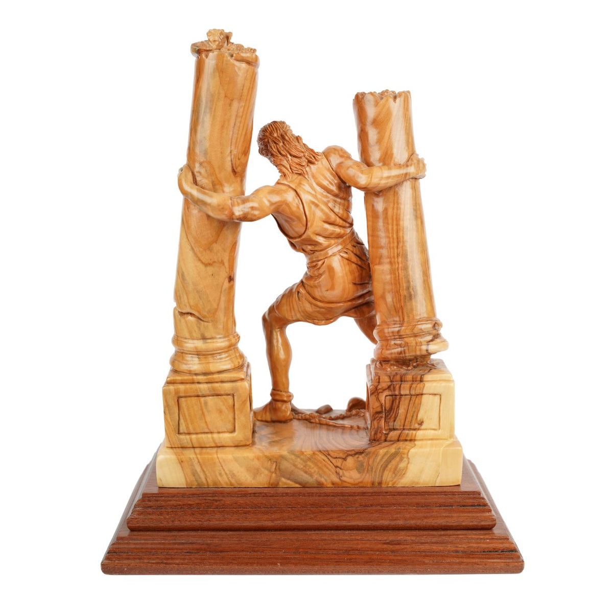 Handgeschnitzte Skulptur „Samson zerstört die Säulen“ – Olivenholzkunst aus Bethlehem (28 cm)-2