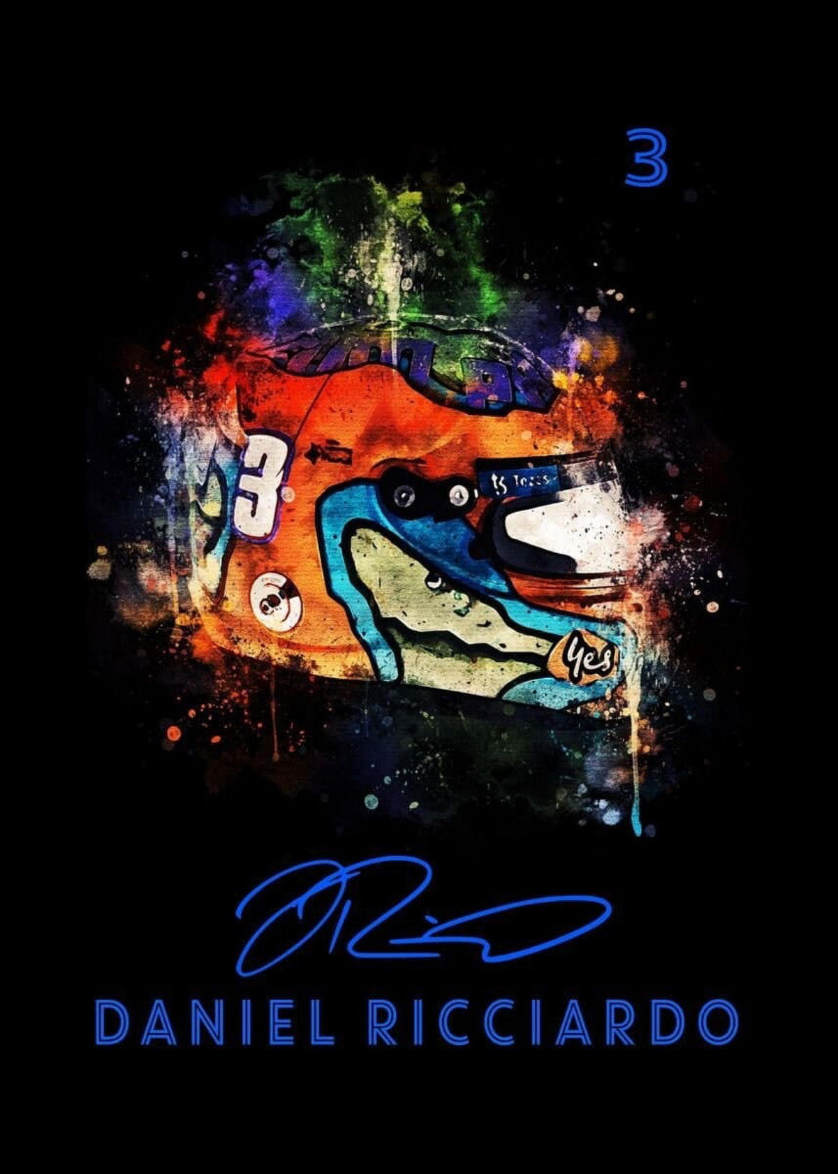Poster Formel 1 Helm Aquarell Rennfahrer Name Unterschrift Rennnummer · Deko Print ohne Rahmen-3