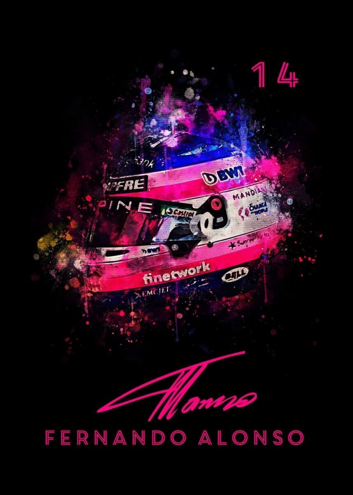 Poster Formel 1 Helm Aquarell Rennfahrer Name Unterschrift Rennnummer · Deko Print ohne Rahmen-6