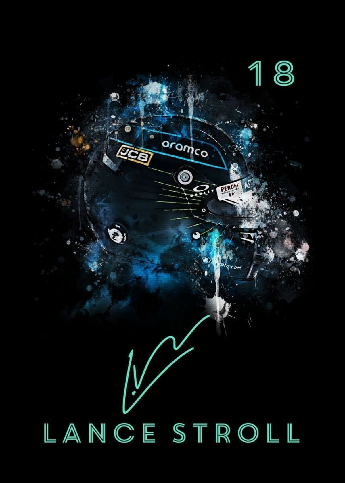 Poster Formel 1 Helm Aquarell Rennfahrer Name Unterschrift Rennnummer · Deko Print ohne Rahmen-2