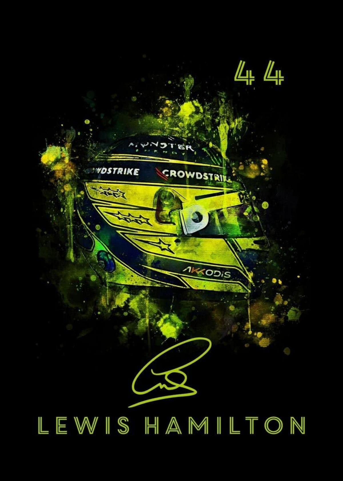 Poster Formel 1 Helm Aquarell Rennfahrer Name Unterschrift Rennnummer · Deko Print ohne Rahmen-7