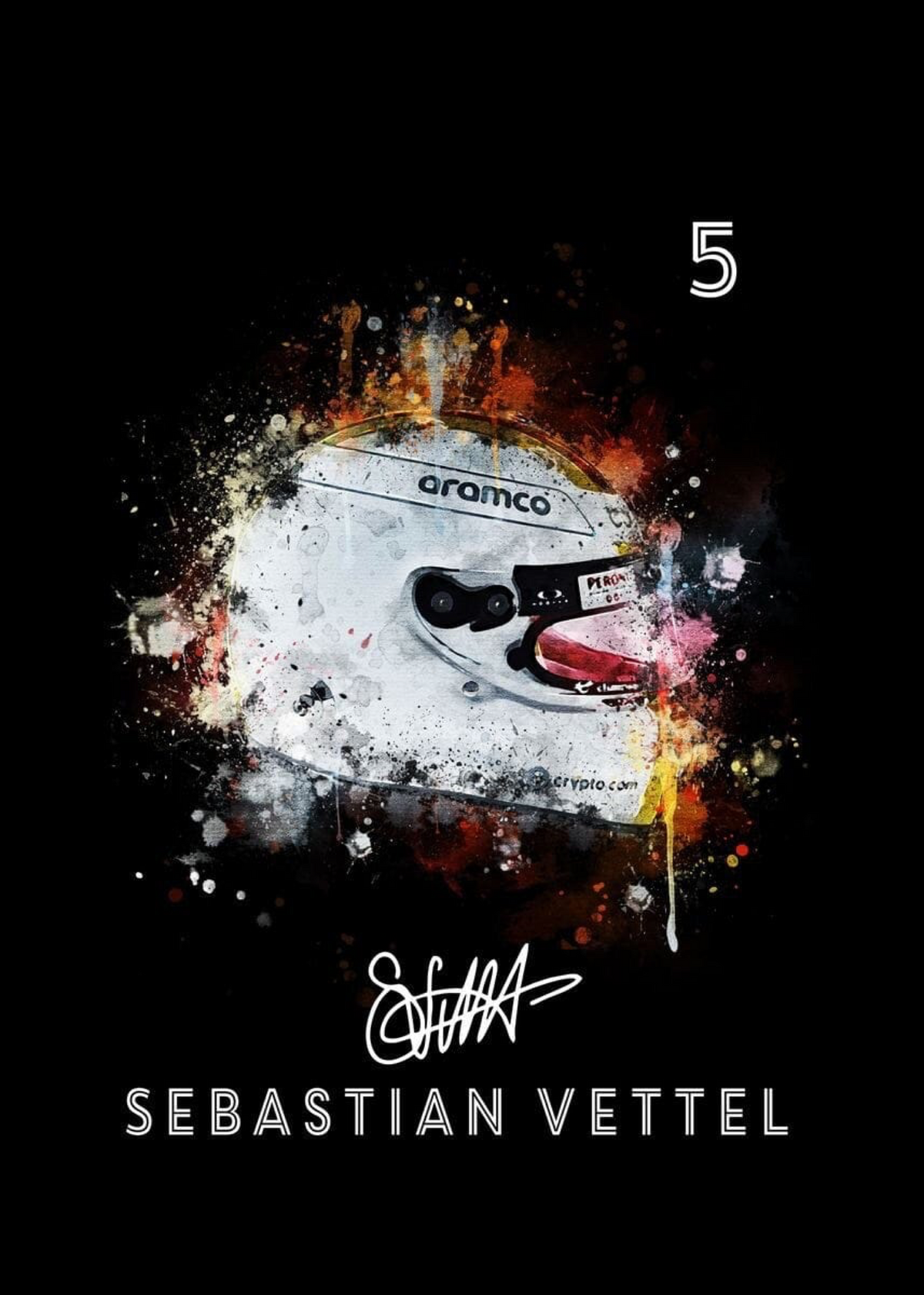 Poster Formel 1 Helm Aquarell Rennfahrer Name Unterschrift Rennnummer · Deko Print ohne Rahmen-5