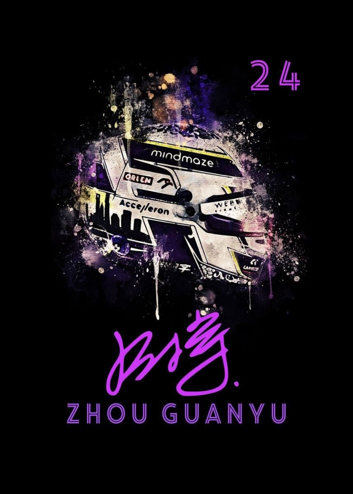 Poster Formel 1 Helm Aquarell Rennfahrer Name Unterschrift Rennnummer · Deko Print ohne Rahmen-4