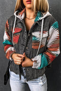 Drawstring Hooded Pocketed Denim Jacket for Women