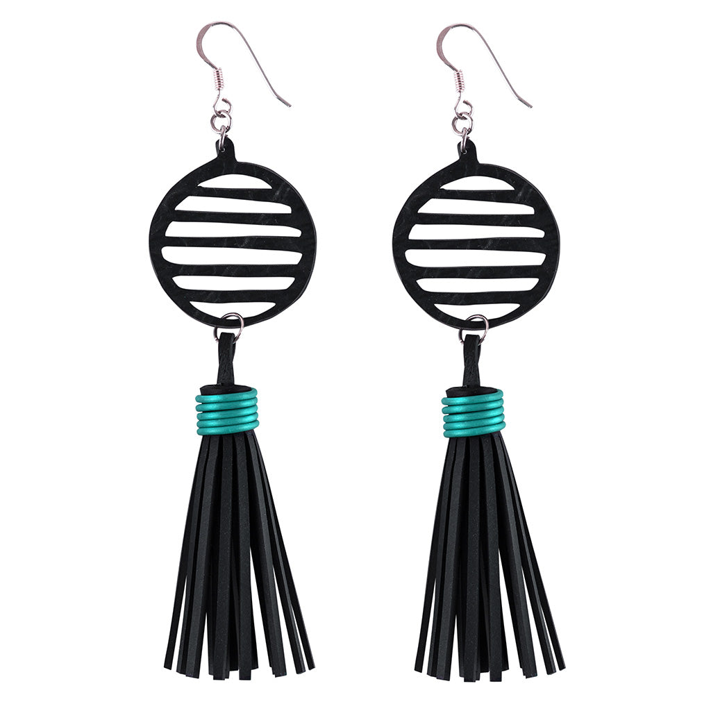 Lunar Upcycled Rubber Tassel Earrings