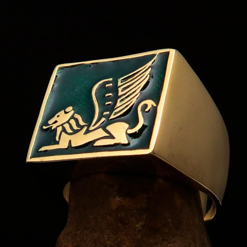 Perfectly crafted Men's Ring winged Lion of Venice Green - Solid Brass