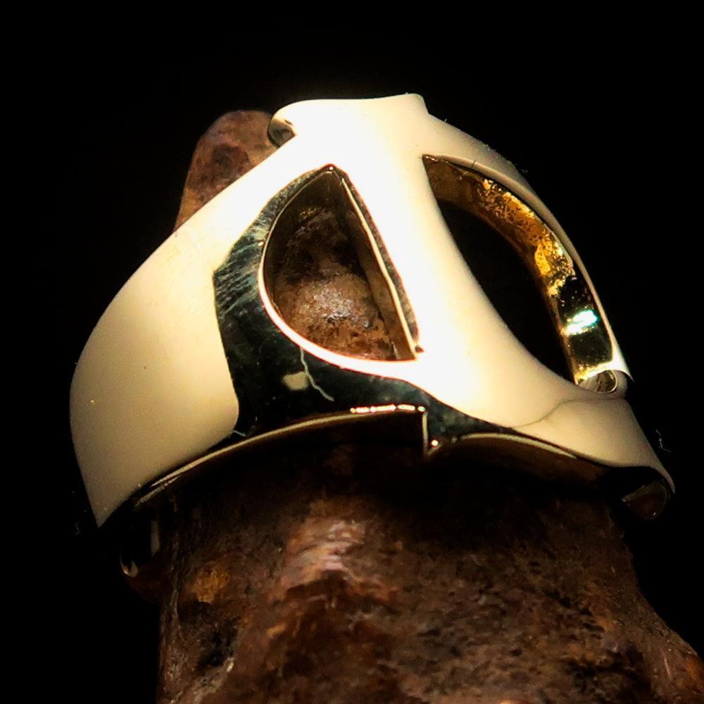 Mirror polished Men's Brass Initial Ring one bold Letter L