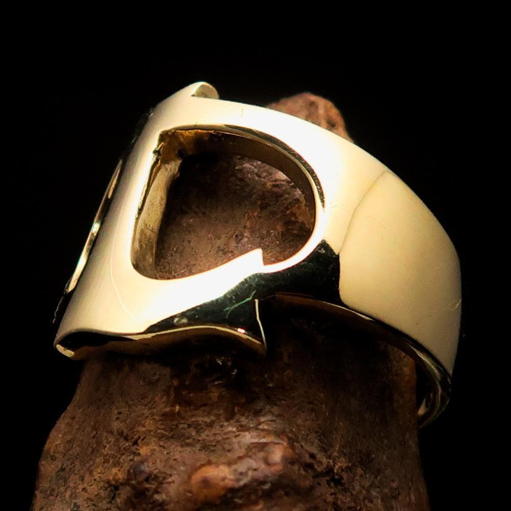 Mirror polished Men's Brass Initial Ring one bold Letter L