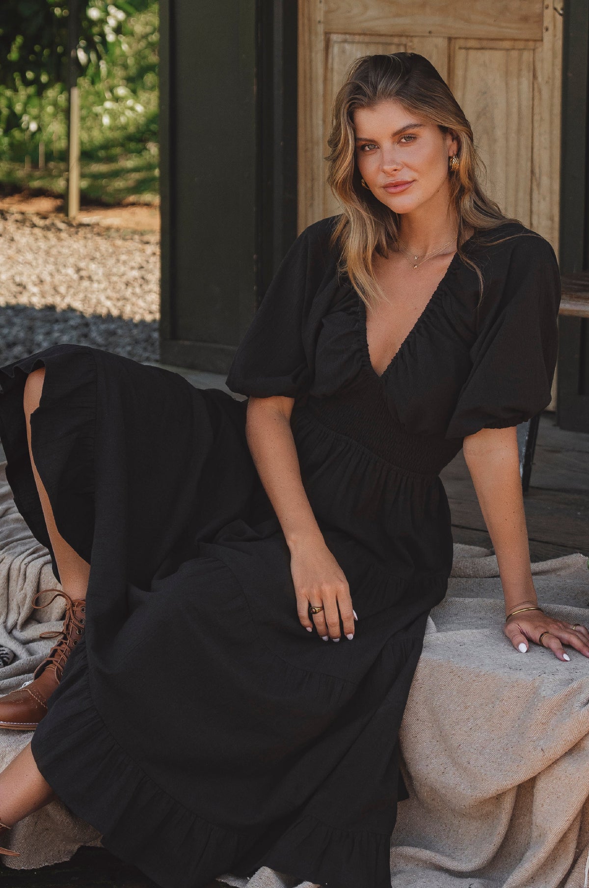 Lucienne Smocked Linen Maxi Dress