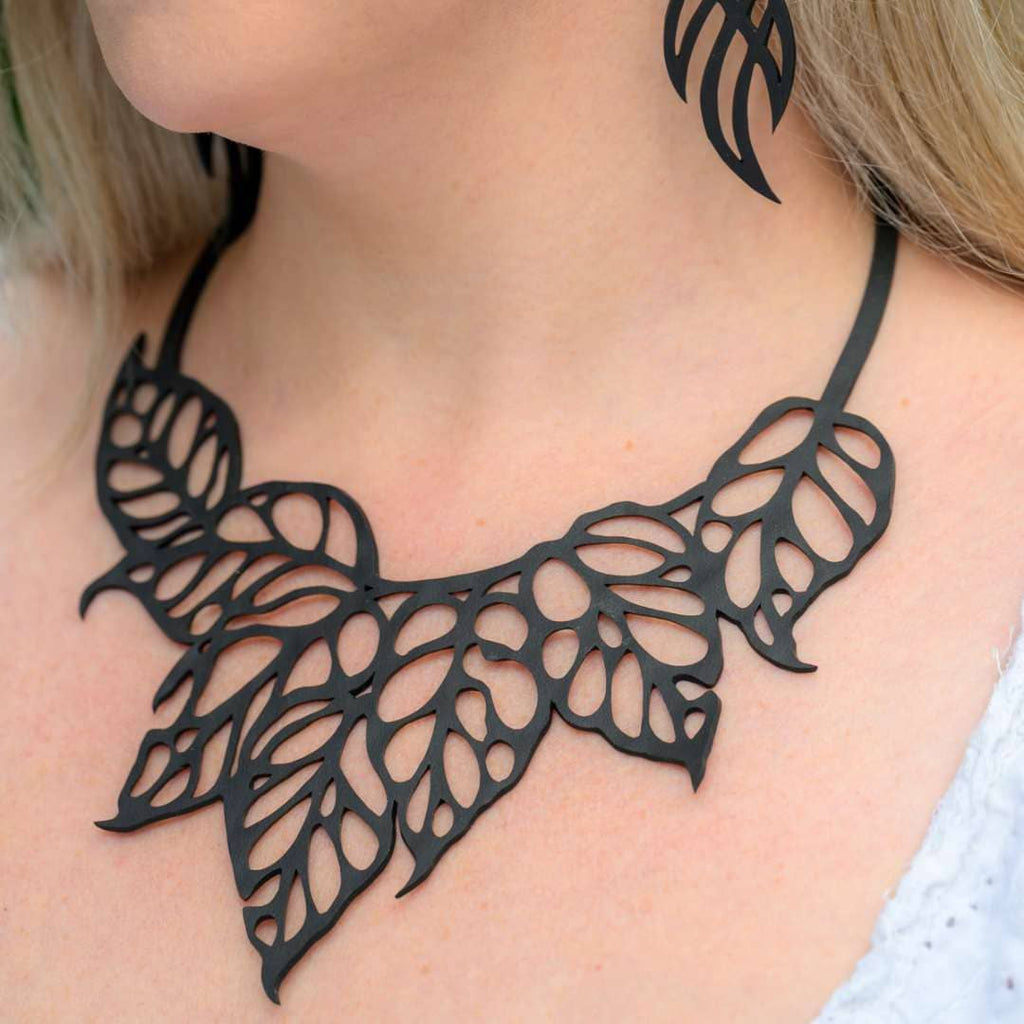 Monstera Leaf Upcycled Inner Tube Statement Necklace