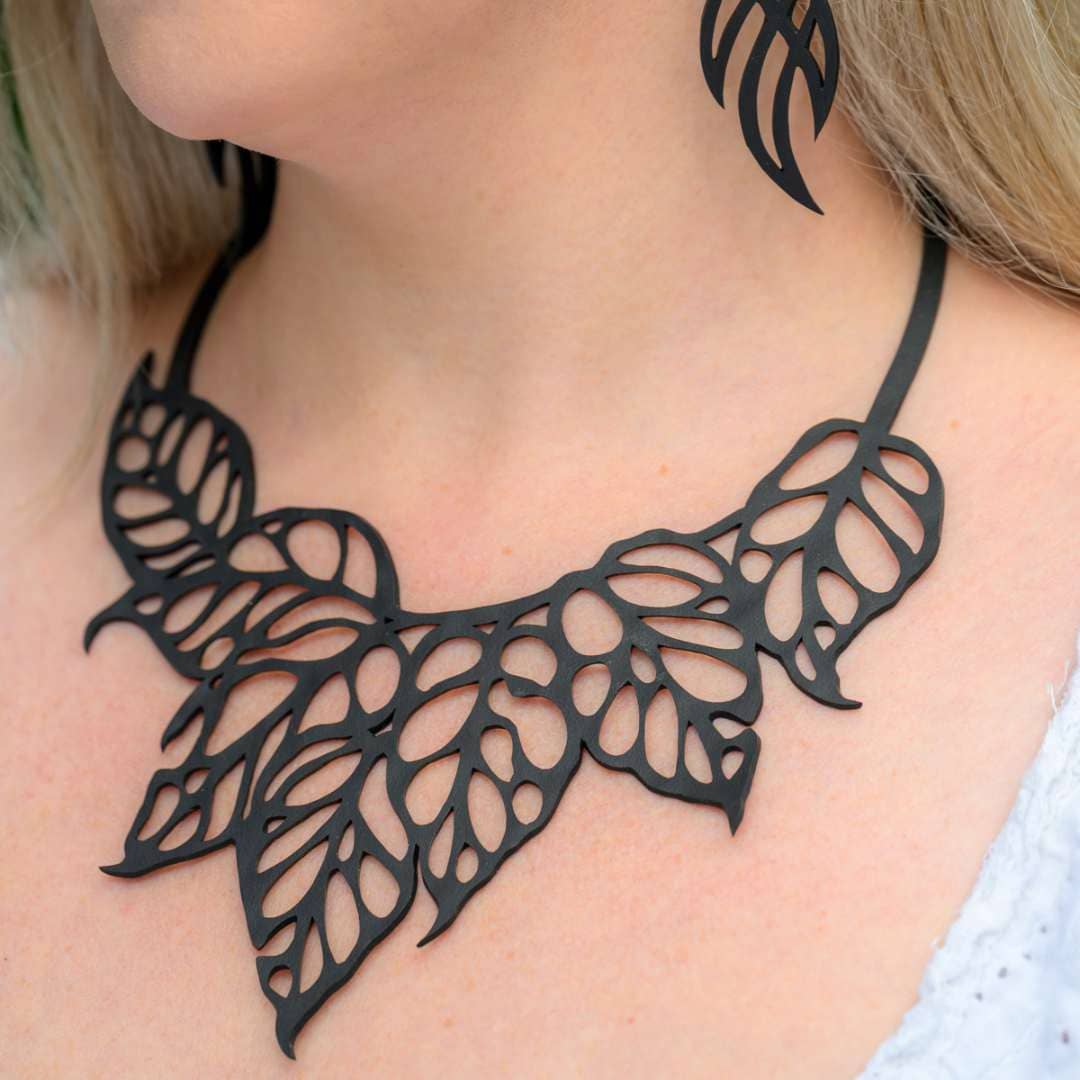 Monstera Leaf Upcycled Inner Tube Statement Necklace