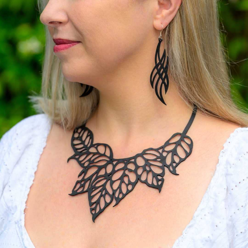 Monstera Leaf Upcycled Inner Tube Statement Necklace
