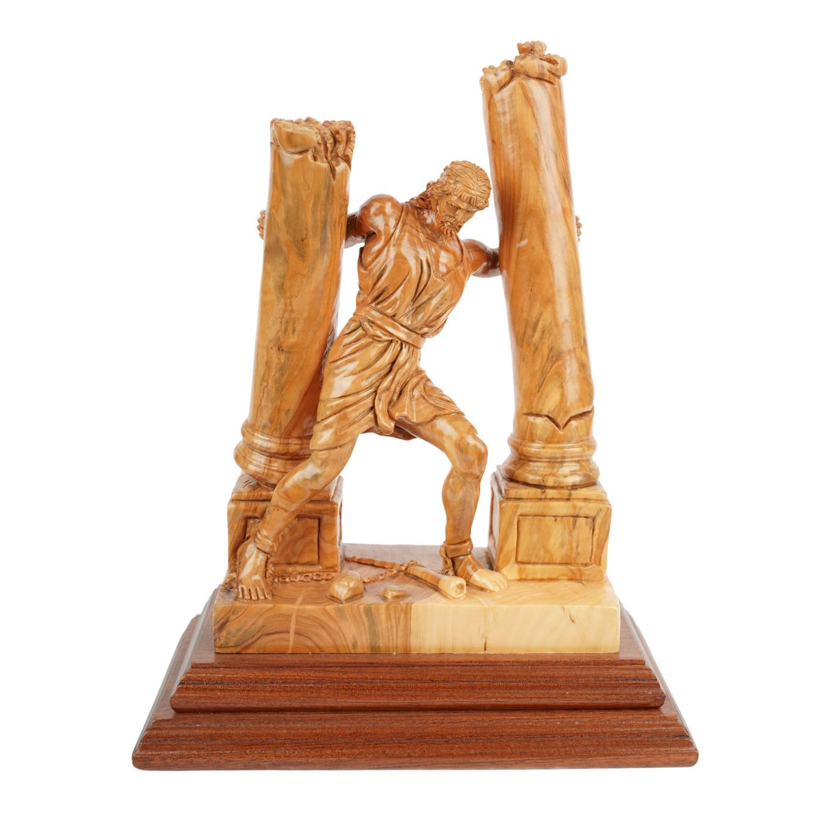 Handgeschnitzte Skulptur „Samson zerstört die Säulen“ – Olivenholzkunst aus Bethlehem (28 cm)-0
