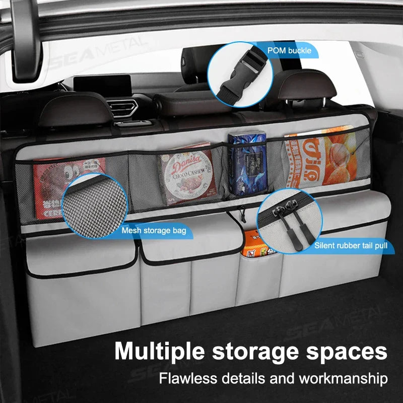 9-Pocket Car Seat Back Organizer Wear-Resistant Oxford Cloth Gray