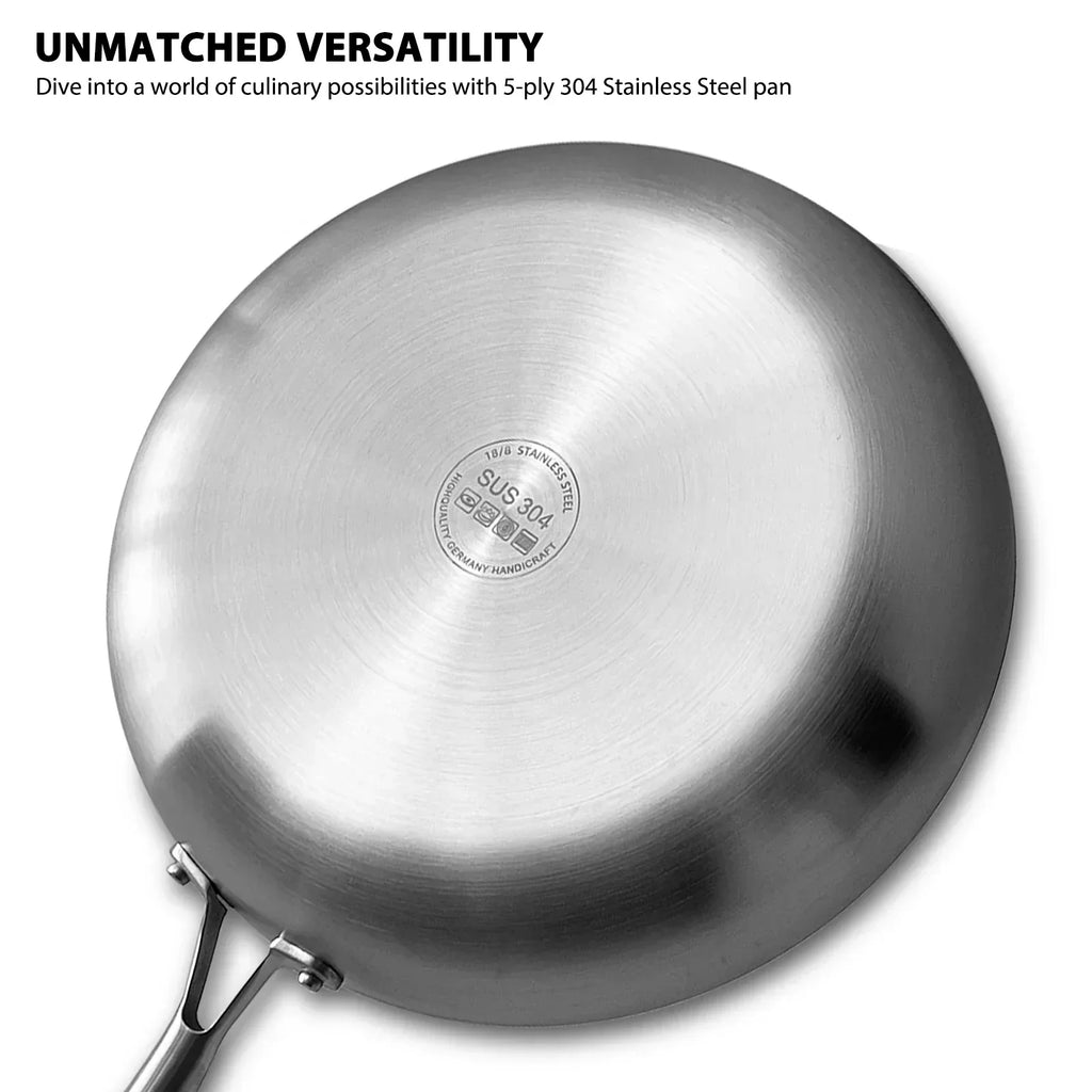 28cm 11-Inch 304 Stainless Steel Frying Pan Nonstick Uncoated Silver