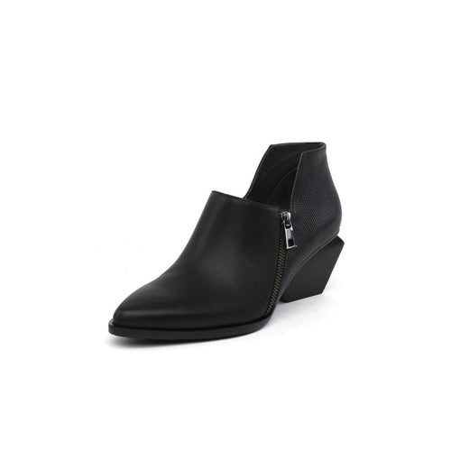 Block Heel Leather Ankle Boots-1