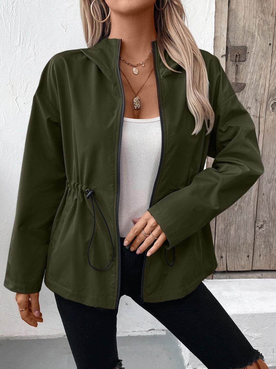 Ivy Lane Drawstring Zip Up Hooded Jacket for Women
