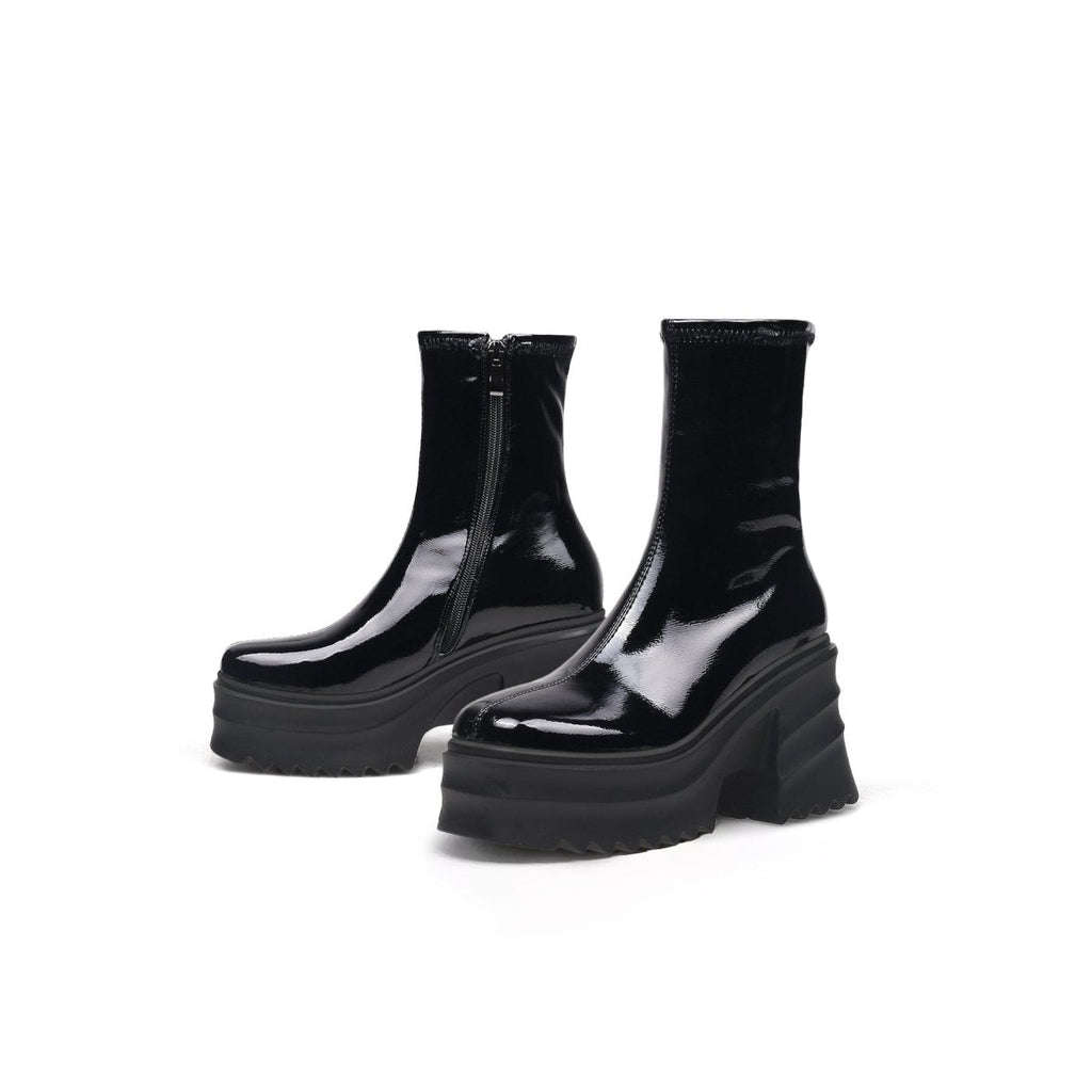 Fur Lined Black Leather Platform Boots-4