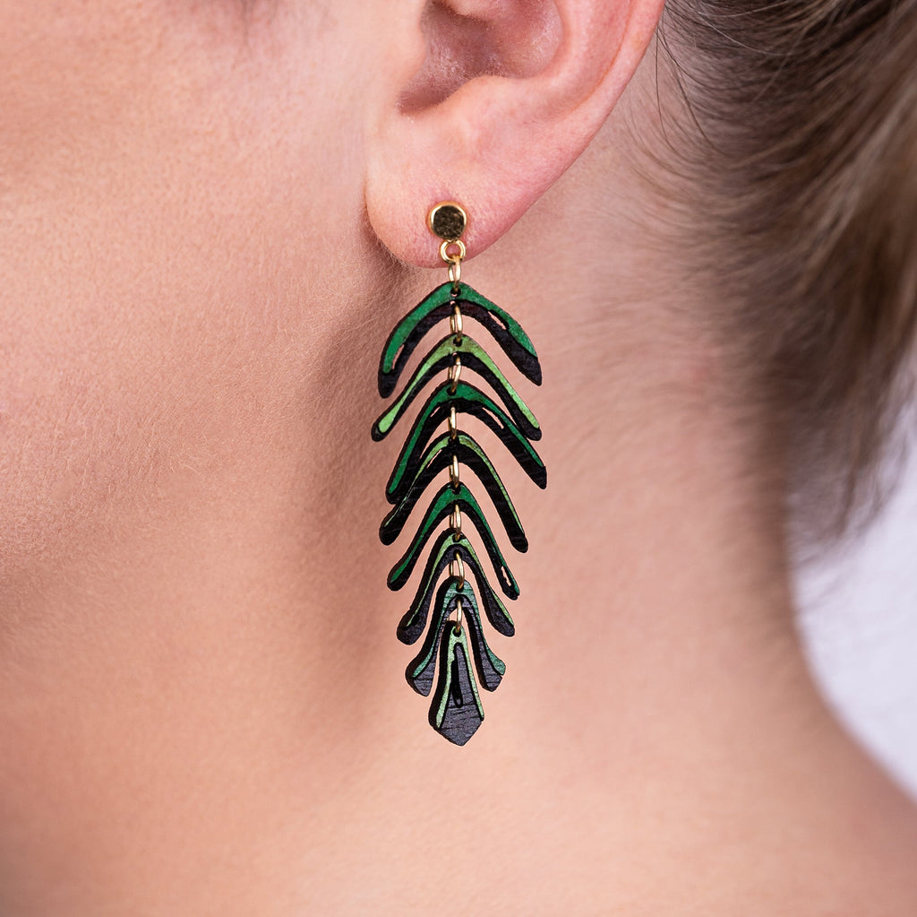 Areca Palm Leaf Reclaimed Rosewood Dangle Earrings