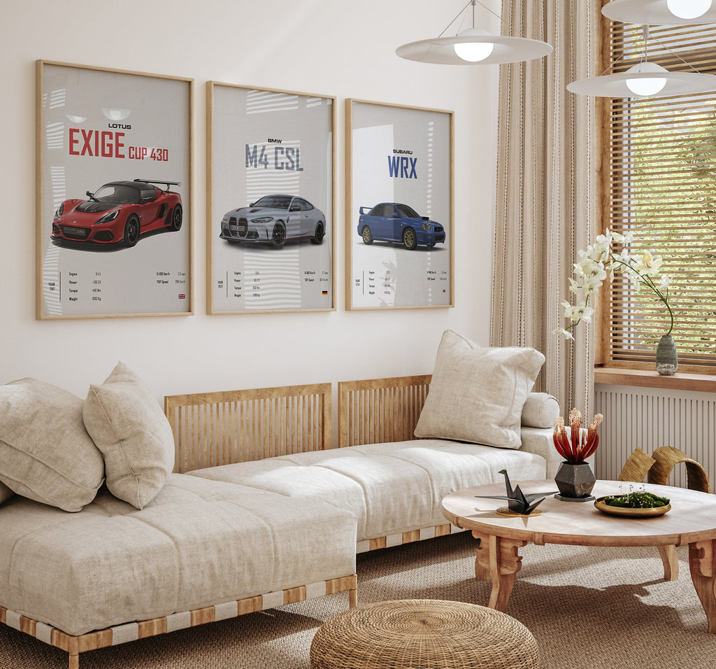 Poster Sportwagen  BMW LOTUS SUBARU Klassiker Legenden · Geschenk für ihn · Wohnzimmmer & Büro · Wand Deko · Print ohne Rahmen